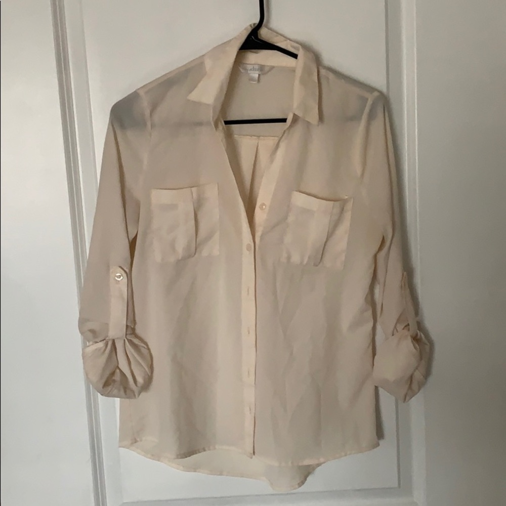 Cream Long sleeve button up blouse Size M